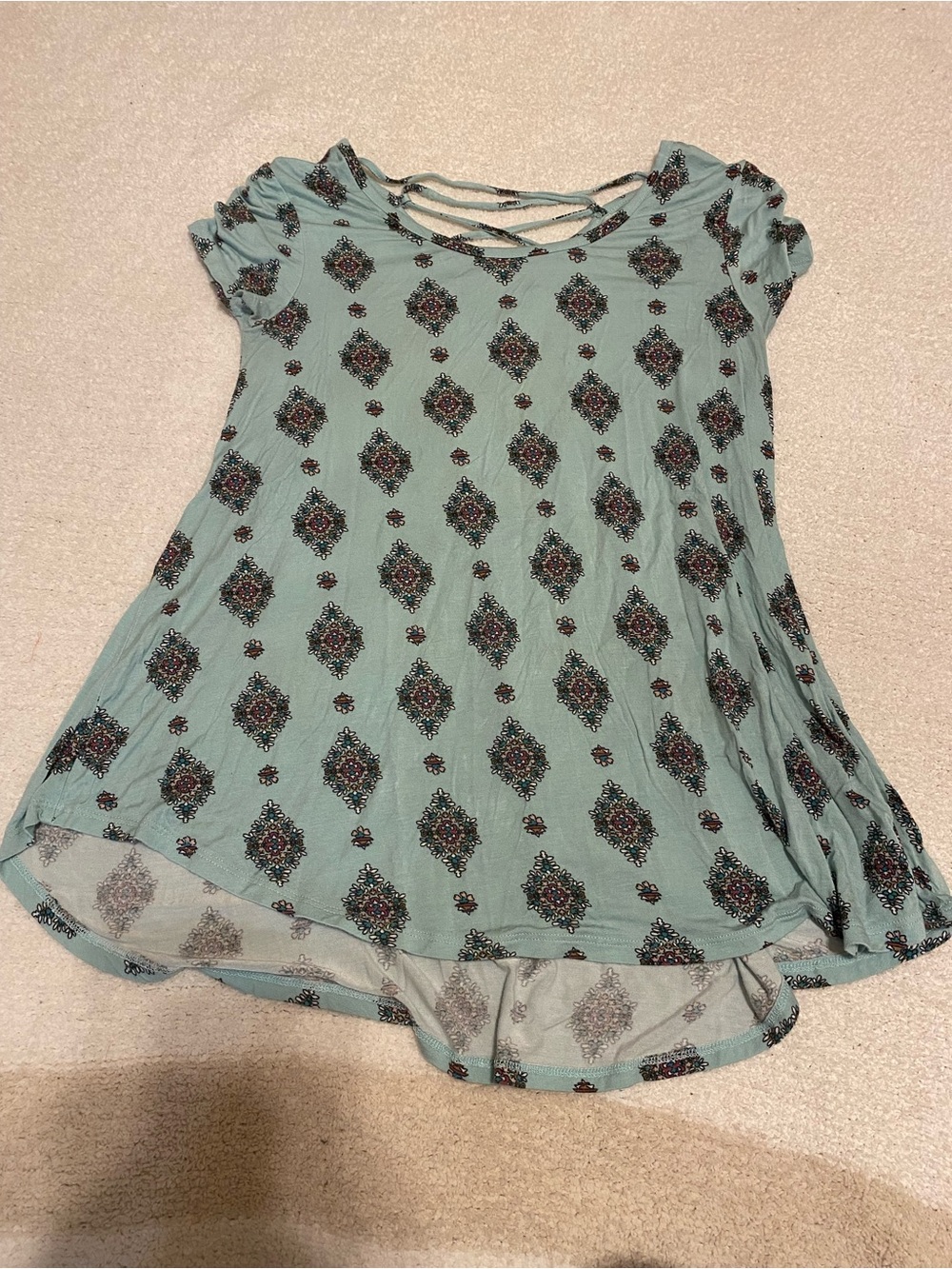 Source Unknown Mint Green Printed Short Sleeve Top